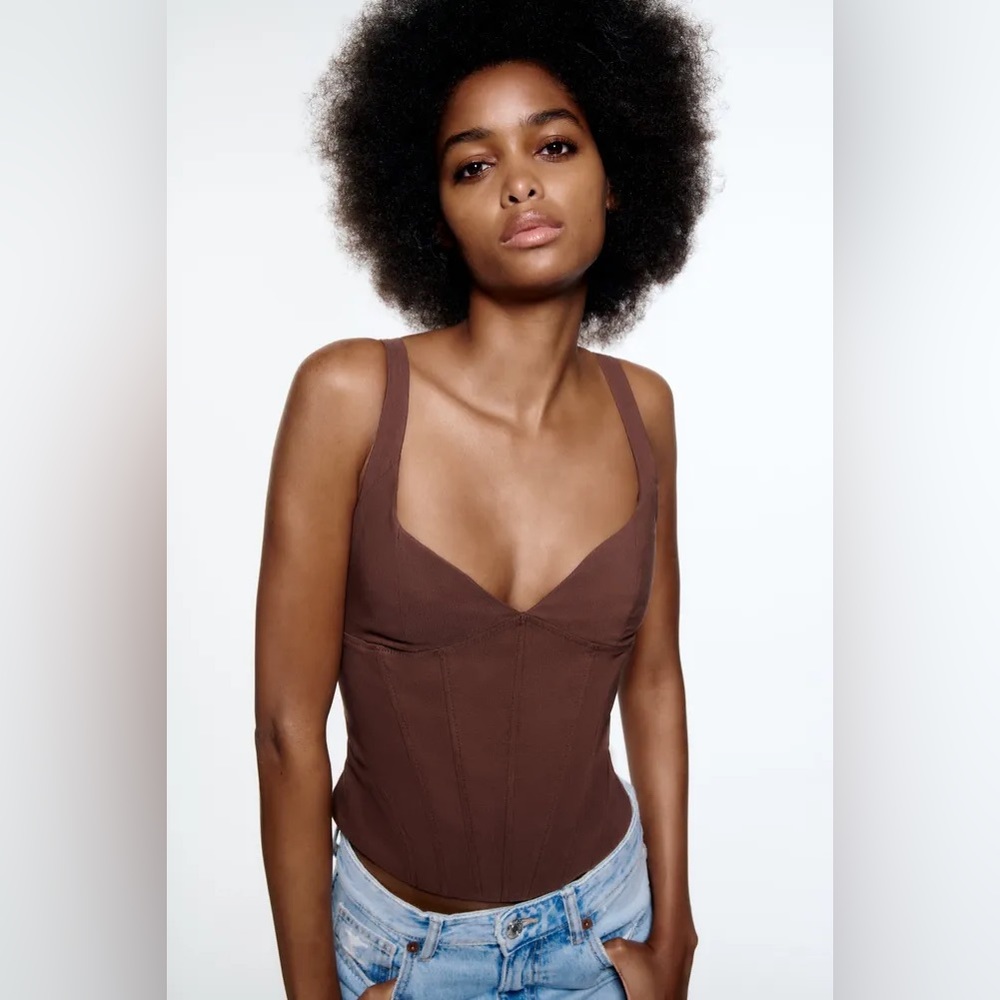 Zara Linen-Blend Corset Top
